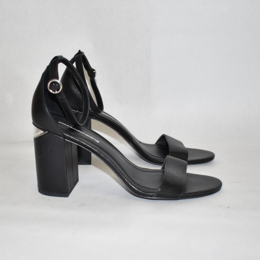 Alexander Wang Black Silver Plate Abby Cutout Heeled Sandals 38